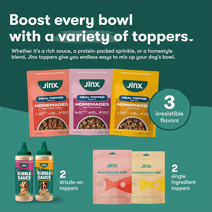 Jinx Salmon Grain Free Wet Dog Food Toppers, Meal or Mix with Dry Dog Food, Made with Real Salmon & Chicken, Bone Broth, No Fillers, Puppy, Adult, Senior, 3oz, 8 Pack