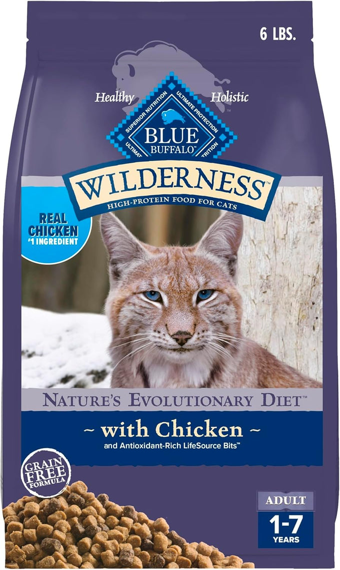 Blue Buffalo Wilderness Nature's Evolutionary Diet High-Protein Grain-Free Dry Cat Food for Adults Chicken Recipe 6-lb Bag