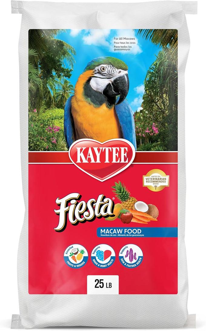 Kaytee Fiesta Macaws Bird Food, 25 lb, Premium Blend, Fruits, Vegetables, Seeds, Grains, Fun Shapes and Textures