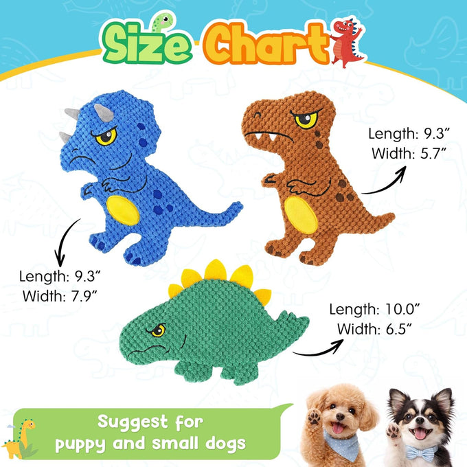 kipritii dinosaur squeaky dog toys 3-pack for interactive play & boredom relief