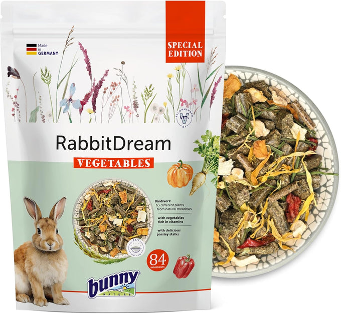 Bunny Nature RabbitDream Vegetables 63 Herbs & Veggies - Rabbit Food, Grain-Free, No Additives - 3.3 lbs, Trimello Cold-Pressed