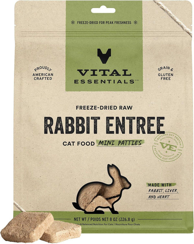 vital-essentials-freeze-dried-raw-rabbit-mini-patties-high-protein-grain-free-cat-food-8oz-bag