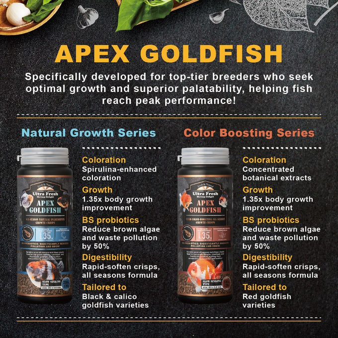 Ultra Fresh Apex Goldfish Growth Crisps, Premium All Natural Sword Prawn Flavor, 1.76 oz, Slow Sinking