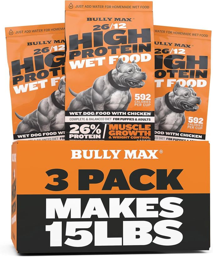 Bully Max Wet Dog Food for Adults & Puppies - Dehydrated High Protein Instant Fresh Soft Dog Food with Chicken - Healthy Muscle Growth for Small & Large Breeds - 4 Dry Pounds (Makes 11 lbs. Wet Food)