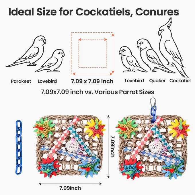 Cockatiel Extra Large Natural Seagrass Shredding Mat for Parakeets Budgies Conures Lovebirds Parrot Enrichment Activity Center