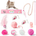 mallmall6 10pcs cat toy set interactive cat toys pack feather teaser wand cat springs mice crinkle balls pink