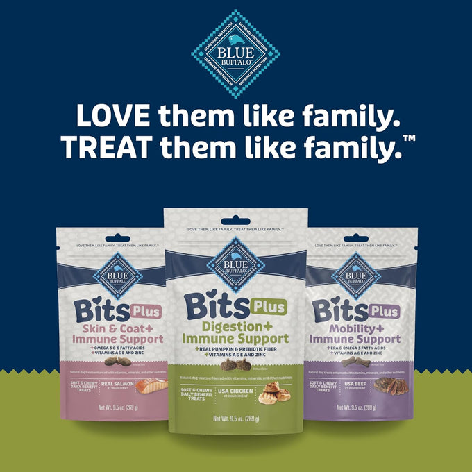 Blue Buffalo Blue Bits Plus Daily Benefit Dog Treats, Soft & Chewy Chicken and Pumpkin Morsels, 9.5-oz Bag, Formulated for Digestion & Immune Support