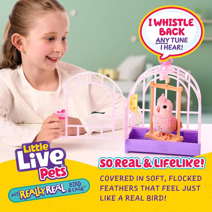 Little Live Pets my really real talking bird toy & cage rosie interactive voice repeating toy for kids 5-7