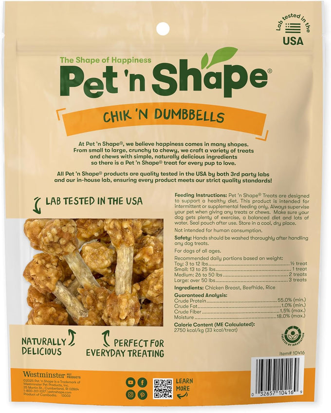 Pet 'n Shape Chik 'n Rice Dumbbells - 100% Natural Chicken Treats for Dogs, 1 Pound, Crunchy Bites