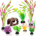 Quozuo small fish tank decorations aquarium accessories 8-piece set with broken barrel and coral hideout ornaments