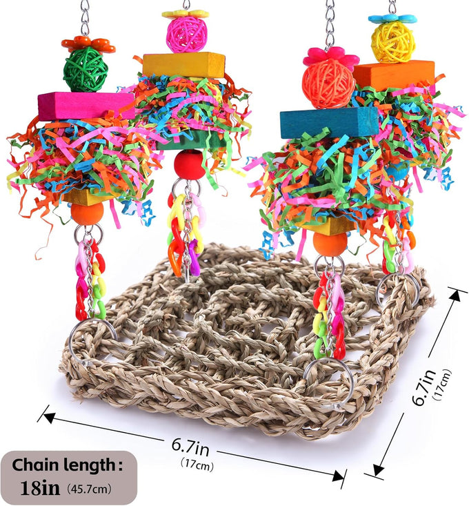 Parakeet bird toys, birdcage stands, and wall seagrass hammocks for lovebirds, cockatiel, budgie, and other small to medium-sized birds