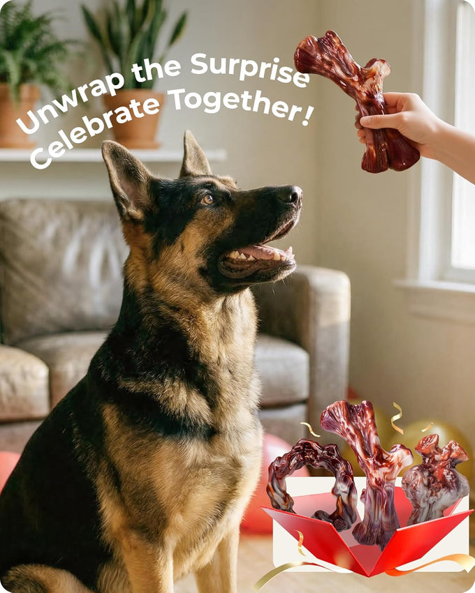 3 Pack Dog Chew Toys, Indestructible Bacon Flavor, Medium Large Dog Toys, Nylon, Realistic Branch Shapes