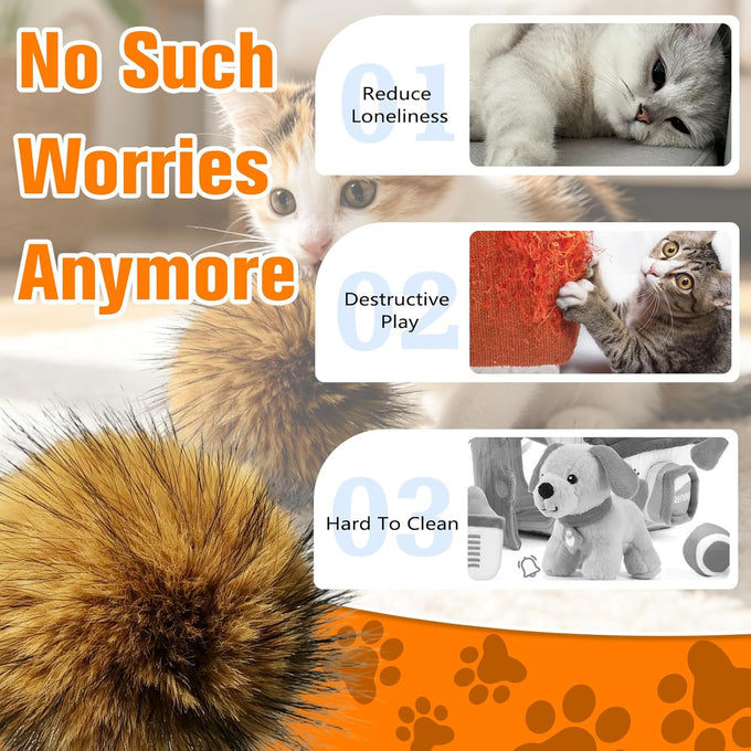 soft faux rabbit fur catnip cat toys balls for indoor cats, washable fun interactive bonding