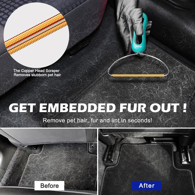 Pet Hair Remover 3-Pack: Copper, Silicone, and Y-Shaped Scrapers for Carpets, Clothes, and Furniture