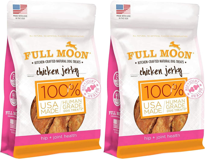 Human-grade, all-natural, full-moon chicken jerky dog treats for hip and joint health, 12 oz, made in the USA