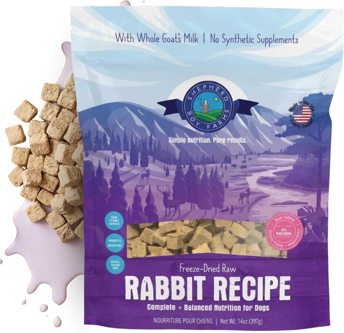 Shepherd Boy Farms Freeze Dried Raw Dog Food Rabbit Recipe All Natural High Protein Complete Meal 14oz Made in USA