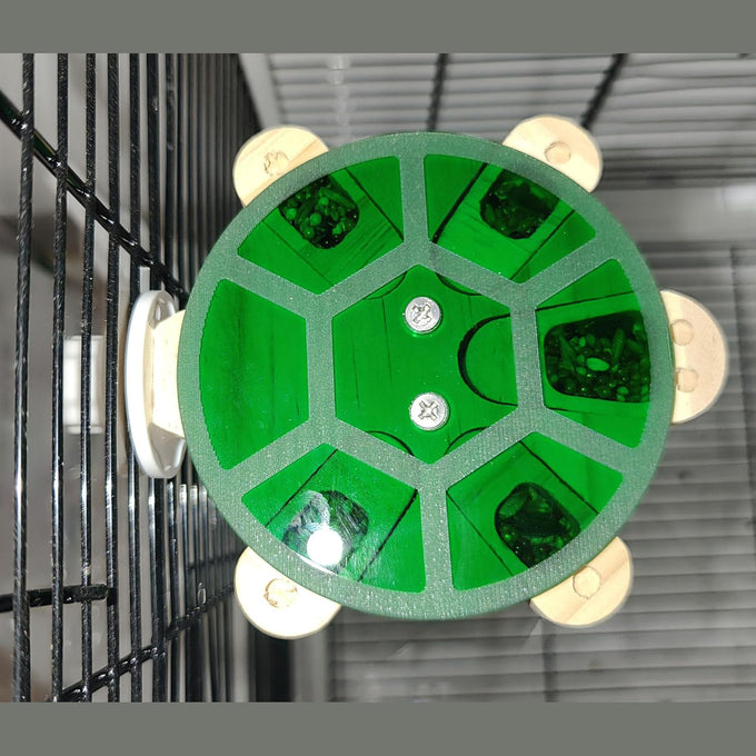 Wooden 5-Drawer Parrot Puzzle Feeder Toy with Acrylic Cover, Green, for Small Pets and Birds