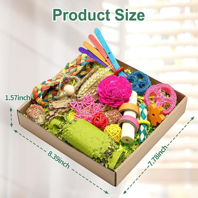Natural Bird Toy Foraging Parrot Shredding Toys Box for Small-Medium Birds (Colorful)