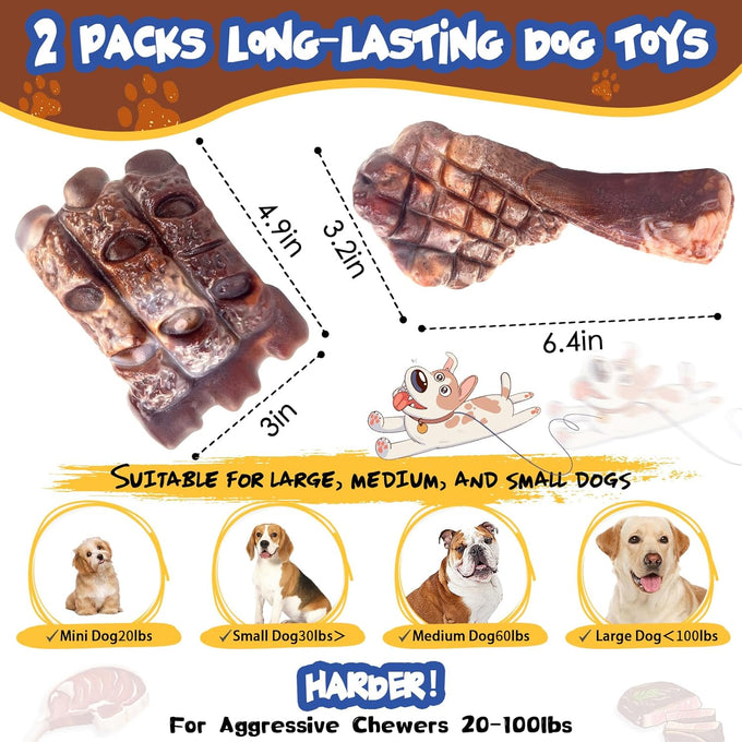 Fuufome 2 pack indestructible tough nylon dog toys for large breed with milk flavor