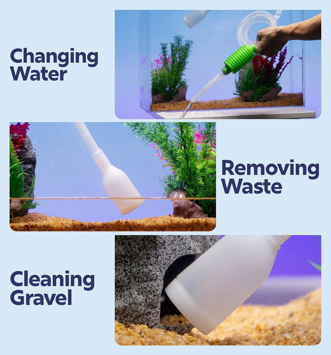 Luigi's Aquarium Gravel Vacuum for Water Changes and Cleaning - Hand Siphon Hose with Filter - Turtle Tank Accessories