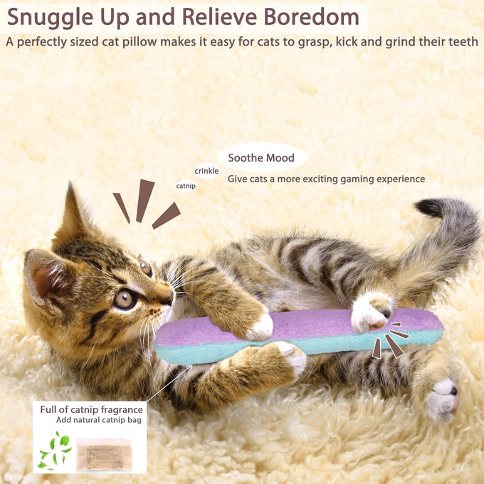 Retro shaw 8 inches refillable catnip toys, 3 pack, cat toys pillows with crinkle sound for indoor cats