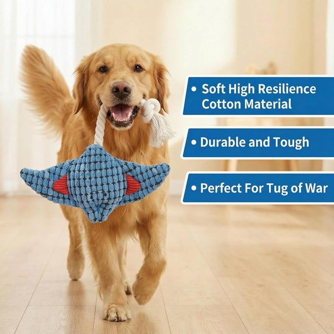 Stingray rope plush dog toy, soft durable cotton, for chewers, tug of war, all dog breeds