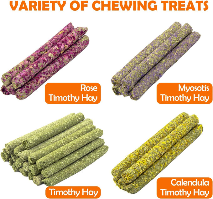 Sofier Timothy Hay Sticks 32PCS Natural Handmade Treats for Rabbit Guinea Pig Hamster Chinchilla Toy Set