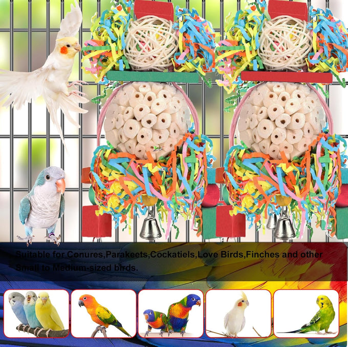 BBjinronjy Bird Toys, 2PCS Hanging Natural Soft Sola Ball Beak Chew Shred Forage Toys for Parrots, Cockatiel, Conure, Love Birds, Parakeets, Budgie, Small Birds