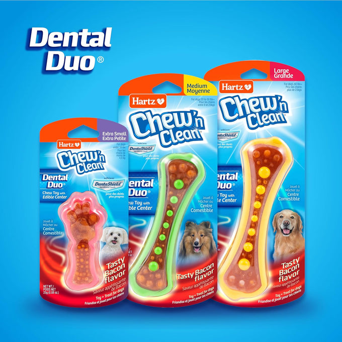 Hartz Chew n Clean Dental Duo Dog Treat Toy, Medium, 3 Pack, Color Varies, 3 Piece