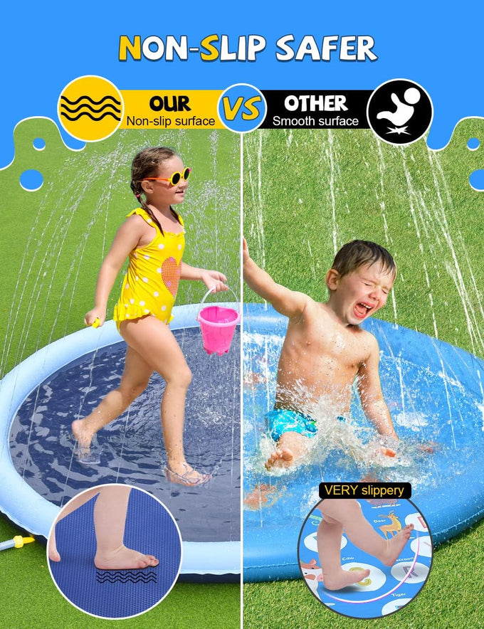 Vistop 67" Non-Slip Splash Pad for Kids and Dogs with Thickened Sprinkler Pool and Fun Fountain Play Mat
