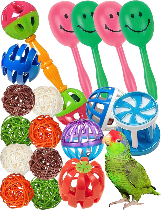 22-piece parakeet bird toy set with colorful bell and rattan balls, safe, non-toxic materials for small birds