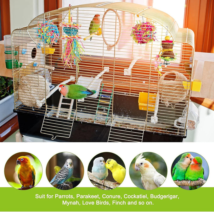 Yuepet 4-pack small parrot chewing toys with natural components, crinkle shred, and colorful beads for parakeets, parrotlets, lovebirds, and cockatiels