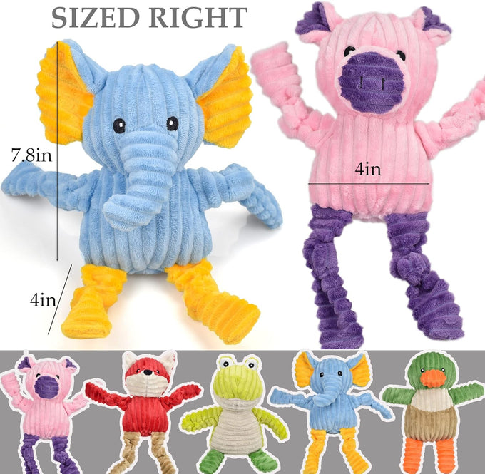 lechong 5 pack tough dog toys stuffed squeaky plush animal dog toys bundle for small medium large dogs