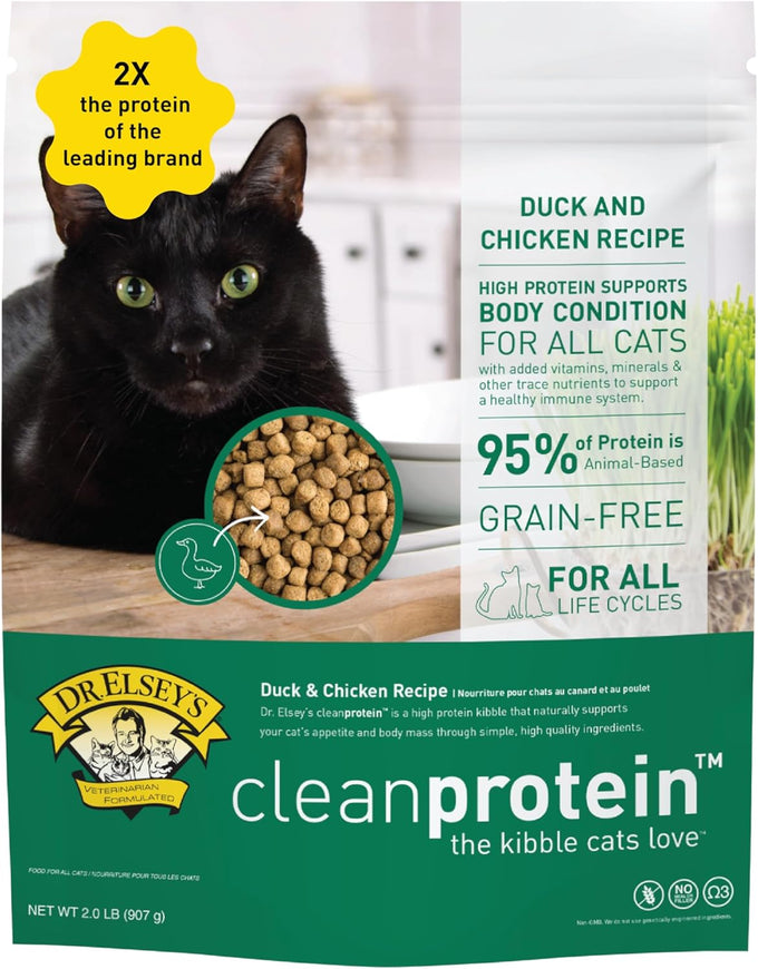 Dr. Elsey's cleanprotein Duck Cat Kibble 2 lb. Bag - High Protein, Grain Free, Gluten Free