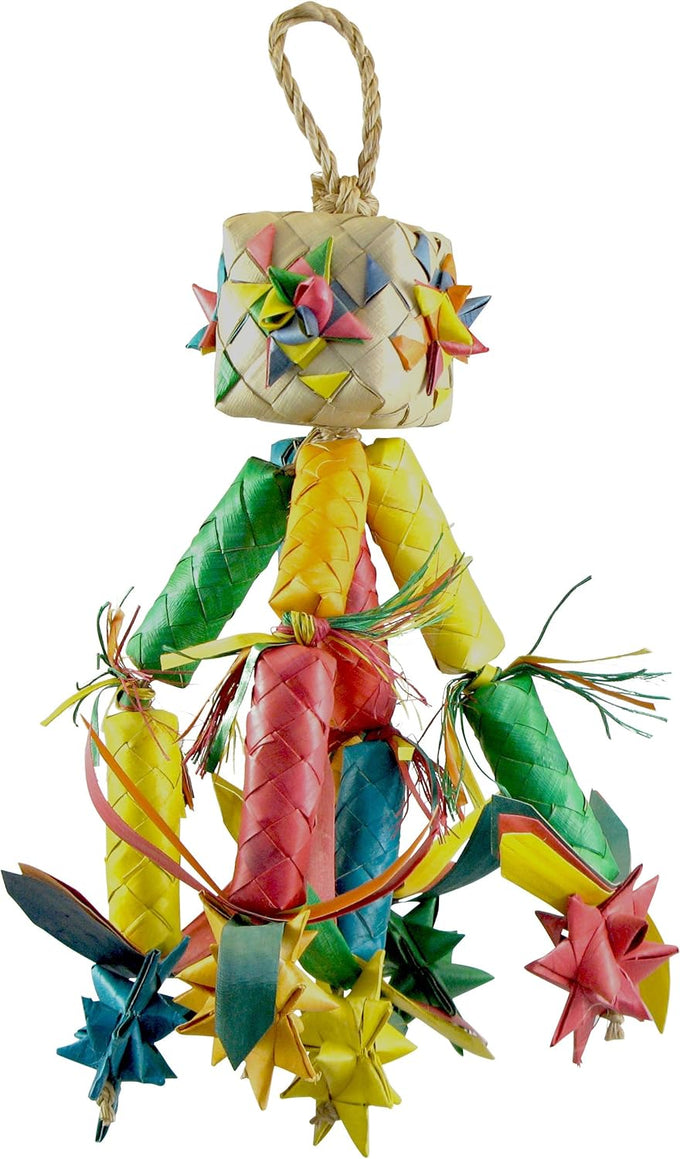 Planet Pleasures Firecracker Piñata Bird Toy, Small, Natural Stuffed Woven Palm Leaf Material, Chewing Surprises for Parrots