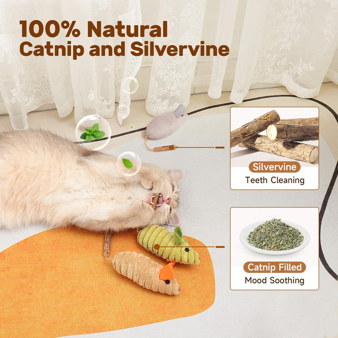 Potaroma 3pcs Squeak Mice Interactive Catnip Silvervine Toys for Indoor Kittens, All Breeds & Species
