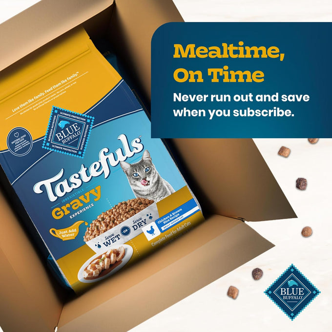 Blue Buffalo Tastefuls Irresistible Gravy Experience adult cat food, 15 lbs, with real chicken, brown rice, for digestion & coat health