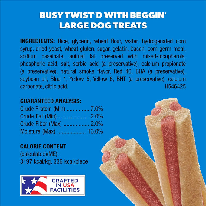 Purina Busy with Beggin' Dog Treats, Twist'd, Bacony, Rawhide-Free, Long-Lasting, Adult Dog Snacks, 10 Count Pack