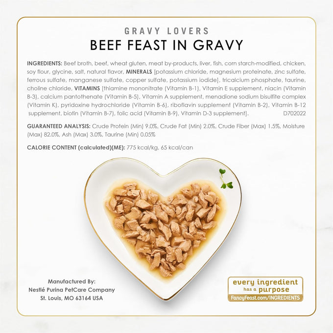 Purina Fancy Feast 3 oz. Gravy Lovers Poultry and Beef Gourmet Wet Cat Food Variety Pack, 24 Count