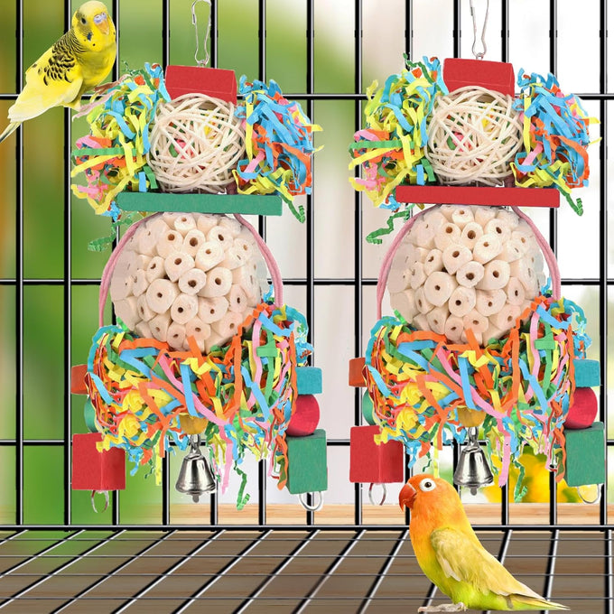 BBjinronjy Bird Toys, 2PCS Hanging Natural Soft Sola Ball Beak Chew Shred Forage Toys for Parrots, Cockatiel, Conure, Love Birds, Parakeets, Budgie, Small Birds