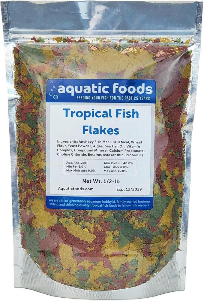 Aquatic Foods premium tropical fish flakes for cichlids, tetras, goldfish, and livebearers with 2-type pellet mix and 4-type wafers
