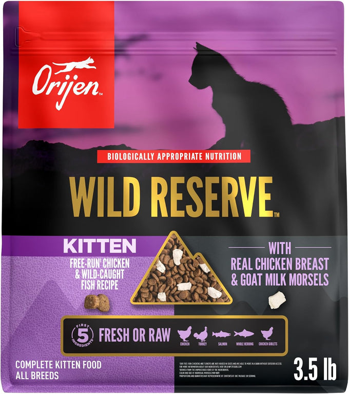 ORIJEN Grain Free High Protein Premium Dry Cat Food Kitten Recipe 4lb Bag