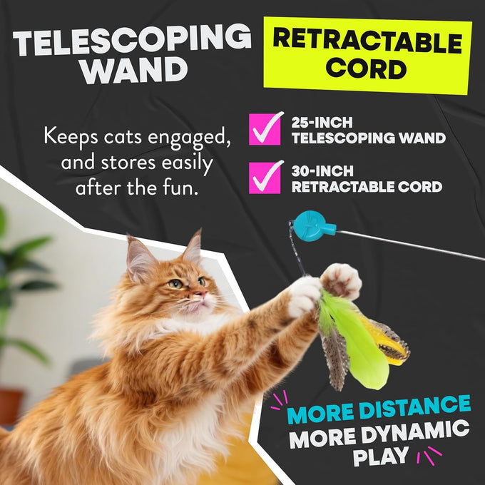 Jackson Galaxy Gotcha! Telescoping Cat Wand Toy with Natural Feathers for Indoor Cat Play