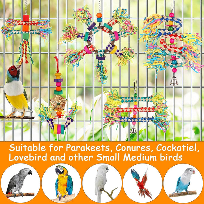 LifeIdeas 5PCS colorful bird toys for small to medium parrots, conures, cockatiels, and budgies