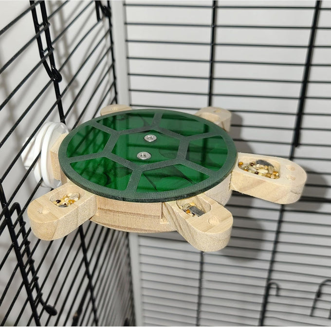 Wooden 5-Drawer Parrot Puzzle Feeder Toy with Acrylic Cover, Green, for Small Pets and Birds