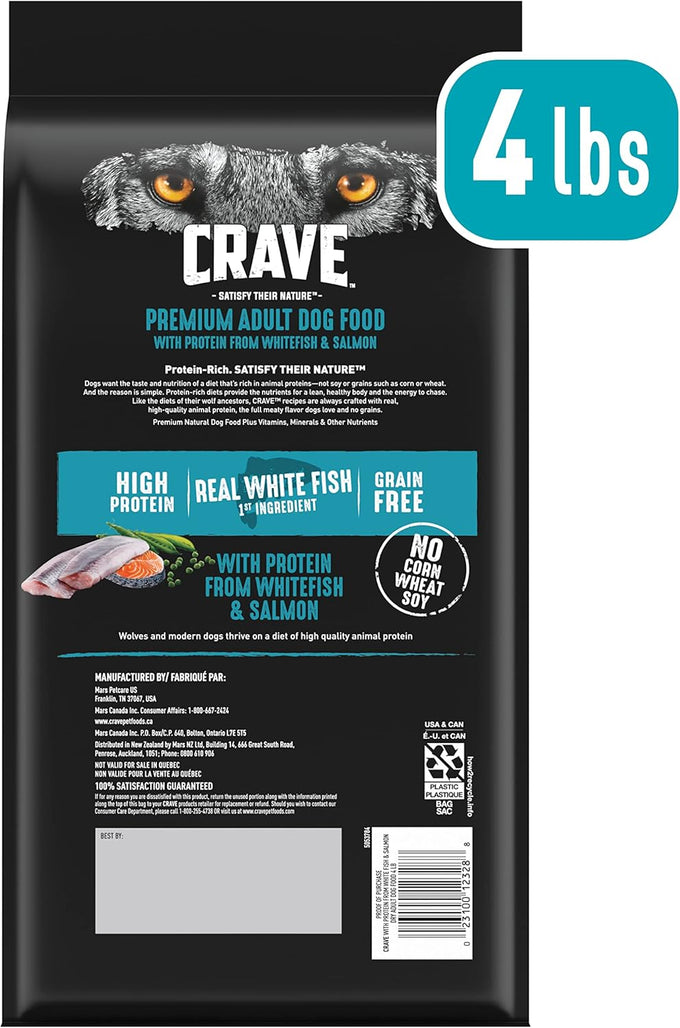 crave grain-free high-protein adult dry dog food white fish salmon 4 lb bag