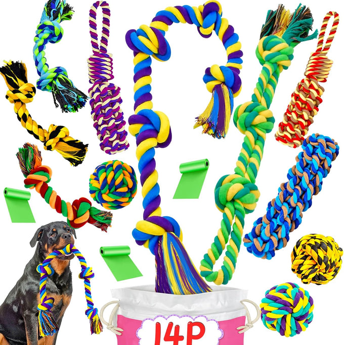 SharlovY Large Tough Chew Toys for Aggressive Chewers, 9-Kit Cotton Rope Toys Set for Medium-Large Breed Dogs