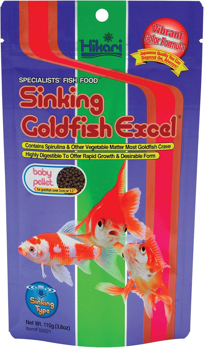 hikari sinking goldfish excel fish food 3.8 oz 110g premium aquarium pellets for vibrant color development