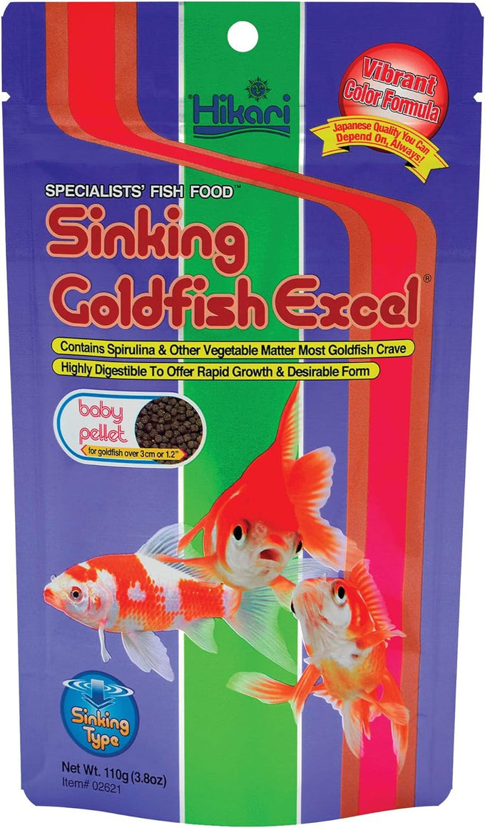 hikari sinking goldfish excel fish food 3.8 oz 110g premium aquarium pellets for vibrant color development