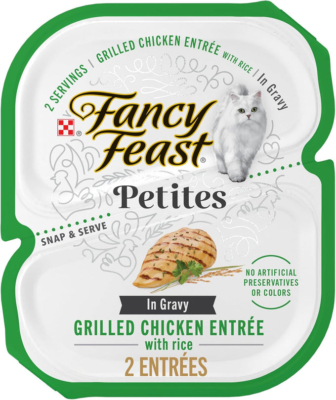 Purina Fancy Feast Petites Grilled Chicken Entrée with Rice in Gravy, 2.8 oz Tubs, Pack of 12